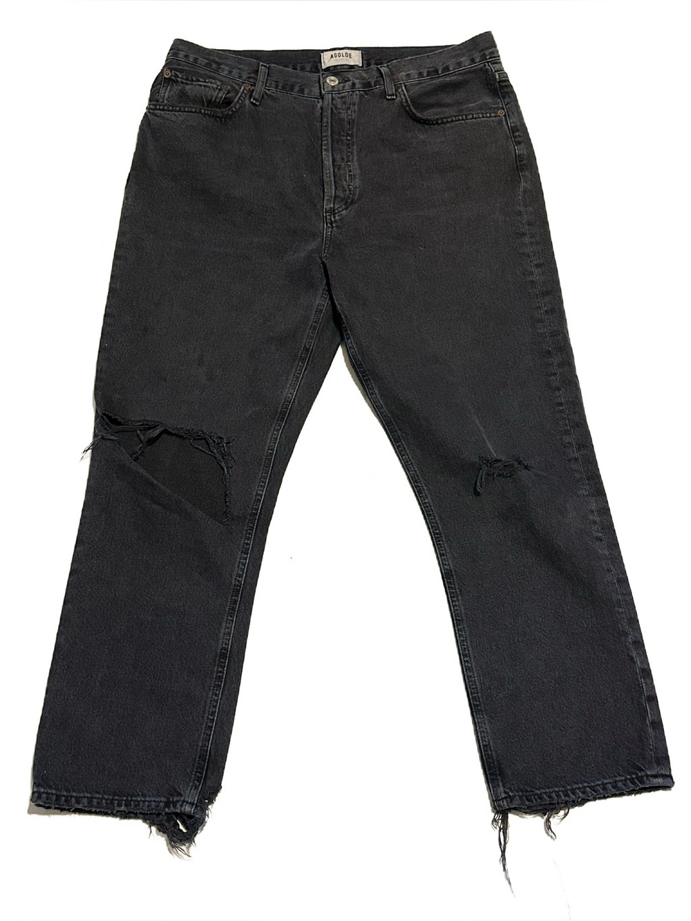 AGOLDE Riley High Waisted Straight Cropped Jeans in Black Contraband